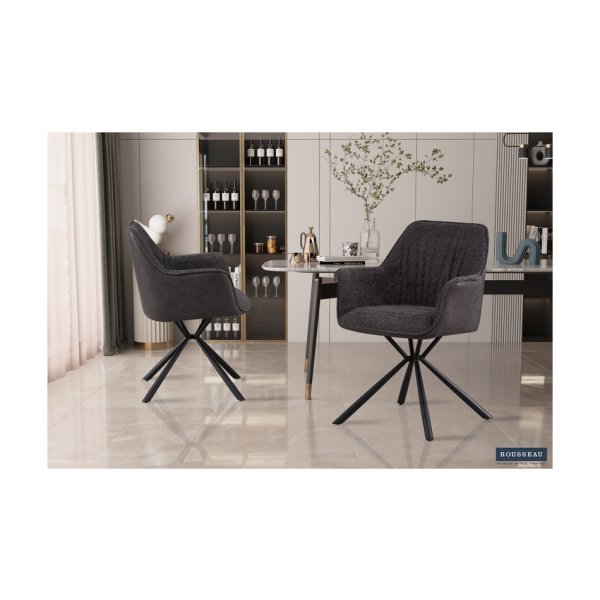 Eetkamerstoel 'Lucie' Boucl Grijs Rug PU Lichtgrijs, Poten metaal en bekleding 100% polyester + PU