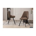 Eetkamerstoel 'Filou' Boucl Zand Rug PU Bruin, Poten metaal en bekleding 100% polyester + PU