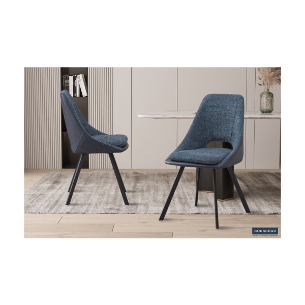 Eetkamerstoel 'Filou' Boucl Blauw Rug PU Blauw, Poten metaal en bekleding 100% polyester + PU