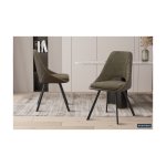 Eetkamerstoel 'Filou' Boucl Groen Rug PU Donkergroen, Poten metaal en bekleding 100% polyester + PU