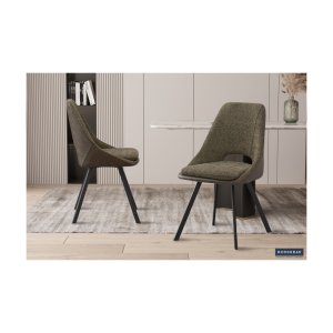 Eetkamerstoel 'Filou' Boucl Groen Rug PU Donkergroen, Poten metaal en bekleding 100% polyester + PU