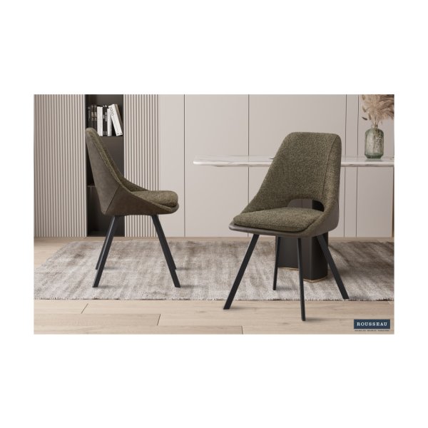 Eetkamerstoel 'Filou' Boucl Groen Rug PU Donkergroen, Poten metaal en bekleding 100% polyester + PU