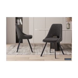 Eetkamerstoel 'Filou' Boucl Grijs Rug PU Lichtgrijs, Poten metaal en bekleding 100% polyester + PU