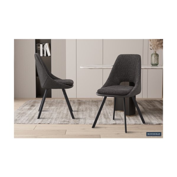 Eetkamerstoel 'Filou' Boucl Grijs Rug PU Lichtgrijs, Poten metaal en bekleding 100% polyester + PU