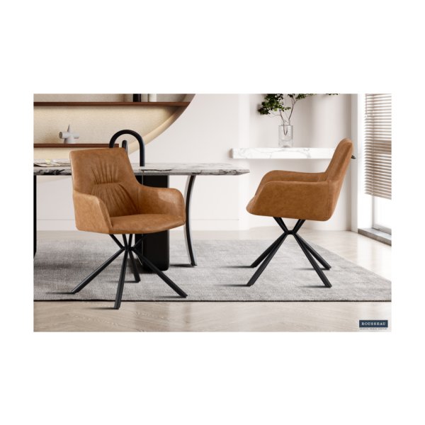 Eetkamerstoel 'Lyra' PU Cognac, Poten metaal en bekleding  PU