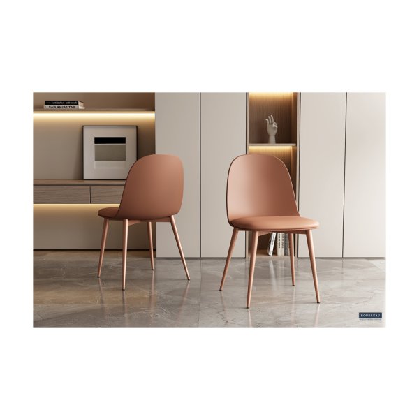 Eetkamerstoel 'Jasmin' Zitting PP kussen PU Terracotta, Metalen poten en zitting PU- Rug  PP