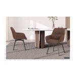 Eetkamerstoel 'Bora' Micro fiber PU Bruin, Poten metaal en bekleding Stof, draaibaar