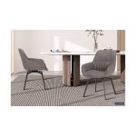 Eetkamerstoel 'Bora' Micro fiber PU Grijs, Poten metaal en bekleding Stof, draaibaar