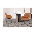 Eetkamerstoel 'Bora' Micro fiber PU Cognac, Poten metaal en bekleding Stof, draaibaar