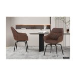 Eetkamerstoel 'Doron' Micro fiber PU Bruin, Poten metaal en bekleding Stof, draaibaar