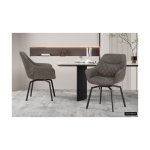 Eetkamerstoel 'Doron' Micro fiber PU Grijs, Poten metaal en bekleding Stof, draaibaar