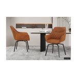 Eetkamerstoel 'Doron' Micro fiber PU Cognac, Poten metaal en bekleding Stof, draaibaar