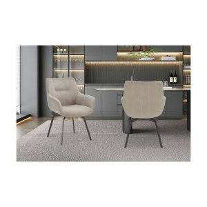 Eetkamerstoel 'Modest' Draaibaar Ribfluweel Beige, Poten metaal, pivoterend en bekleding ribfluweel