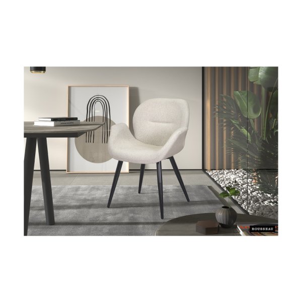 Eetkamerstoel 'Maxim' Stof Beige, Poten metaal en bekleding 100% polyester