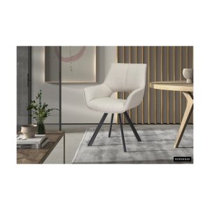 Eetkamerstoel 'Tim' Stof Beige, Poten metaal en bekleding 100% polyester