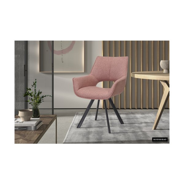 Eetkamerstoel 'Tim' Stof Roze, Poten metaal en bekleding 100% polyester
