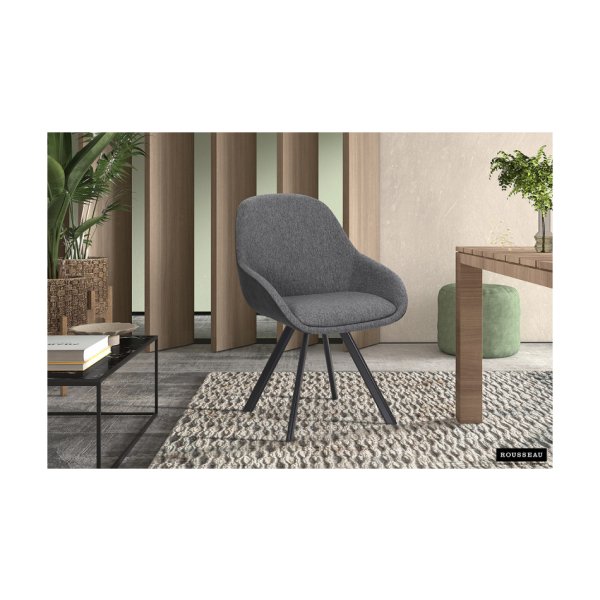 Eetkamerstoel 'Jan' Stof Grijs Rug PU Donkergrijs, Poten metaal en bekleding 100% polyester + PU