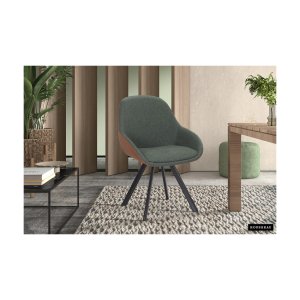 Eetkamerstoel 'Jan' Stof Groen Rug PU Cognac, Poten metaal en bekleding 100% polyester + PU