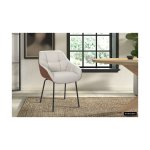 Eetkamerstoel 'Sem' Stof Beige Rug PU Cognac, Poten metaal en bekleding 100% polyester + PU
