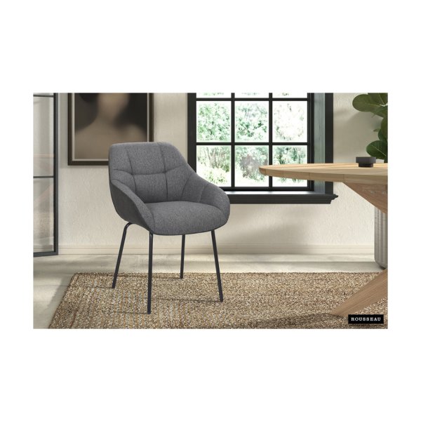Eetkamerstoel 'Sem' Stof Grijs Rug PU Donkergrijs, Poten metaal en bekleding 100% polyester + PU
