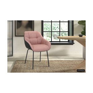 Eetkamerstoel 'Sem' Stof Roze Rug PU Donkergrijs, Poten metaal en bekleding 100% polyester + PU