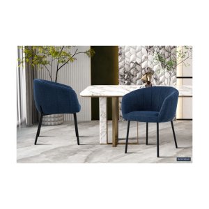 Eetkamerstoel 'Sevilla' Stof Blauw, Poten metaal en bekleding stof
