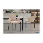 Eetkamerstoel 'Bilbao' Boucl Zand, Poten metaal en bekleding