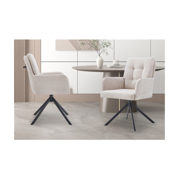 Eetkamerstoel 'Granada' Beige, Poten metaal en bekleding Stof
