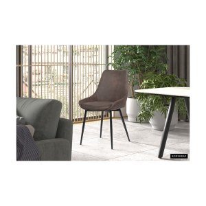 Eetkamerstoel 'Mirano' Micro fiber PU Bruin, Poten metaal en bekleding microfiber