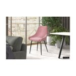 Eetkamerstoel 'Mirano' Fluweel Roze, Poten metaal en bekleding fluweel