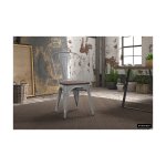 Eetkamerstoel 'Victoria' Staal Lichtgrijs en iepenhout donker, Structuur metaal en zitting exotisch hout