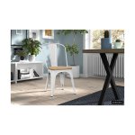 Eetkamerstoel 'Victoria' Staal Wit en iepenhout licht, Structuur metaal en zitting exotisch hout