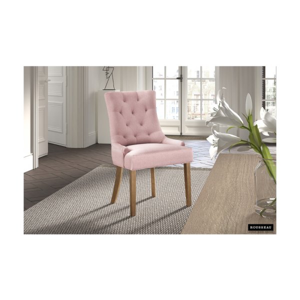 Eetkamerstoel 'Fancy' Stof Roze, Poten exotisch hout en bekleding 100% polyester