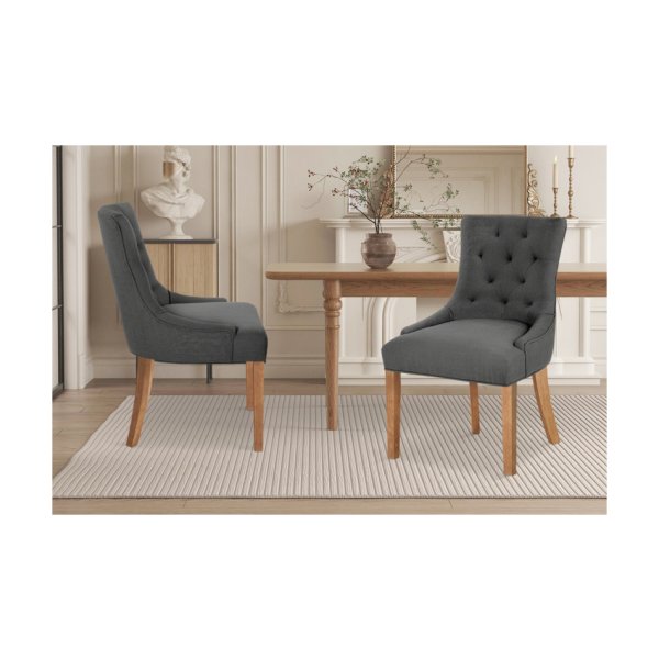 Eetkamerstoel 'Fancy' Stof Antraciet, Poten exotisch hout en bekleding 100% polyester