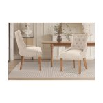 Eetkamerstoel 'Fancy' Stof Zand, Poten exotisch hout en bekleding 100% polyester