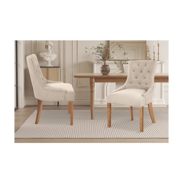 Eetkamerstoel 'Fancy' Stof Zand, Poten exotisch hout en bekleding 100% polyester