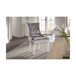 Eetkamerstoel 'Bristol' Fluweel Beige, poten wit, Poten exotisch hout en bekleding 100% polyester