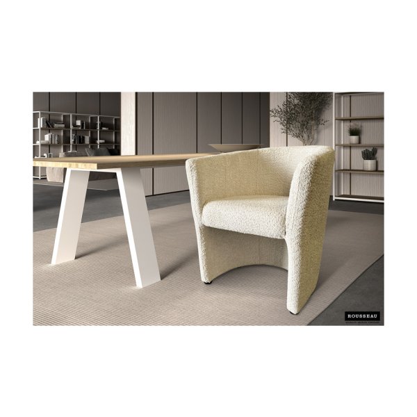 Kuipstoel 'Charlie' Teddy stof Ecru, Structuur spaanderplaat en bekleding polyester