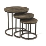 Bijzettafel 'Plano' 3-delig Mangolia grijs, Structuur metaal, blad exotisch hout mangolia