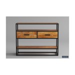 Console 'Madeira' met 2 lades en legger Mangolia, Structuur metaal, blad exotisch hout mangolia
