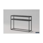 Console 'Madeira' Mangolia zwart, Structuur metaal, blad exotisch hout mangolia