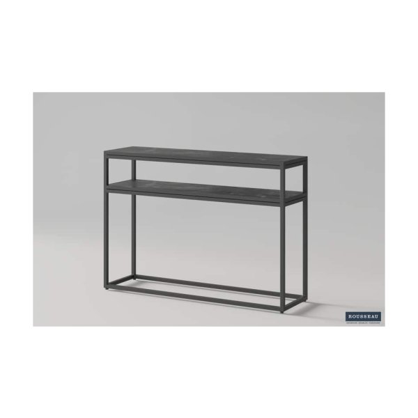 Console 'Madeira' Mangolia zwart, Structuur metaal, blad exotisch hout mangolia