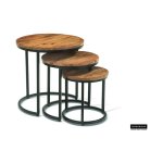 Bijzettafel 'Plano' 3-delig Mangolia, Structuur metaal, blad exotisch hout mangolia