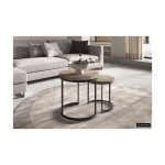 Bijzettafel 'Linus' 2-delig, Structuur metaal, blad exotisch hout mangolia