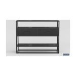 Console 'Madeira' met 2 lades en legger Mangolia zwart, Structuur metaal, blad exotisch hout mangolia