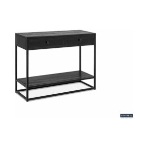 Console 'Ace' Mangolia Zwart, Structuur metaal, blad exotisch hout mangolia