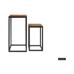 Bijzettafel 'Madeira' 2-delig Mangolia, Structuur metaal, blad exotisch hout mangolia