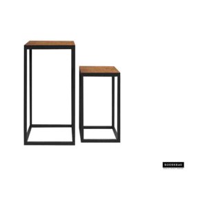 Bijzettafel 'Madeira' 2-delig Mangolia, Structuur metaal, blad exotisch hout mangolia