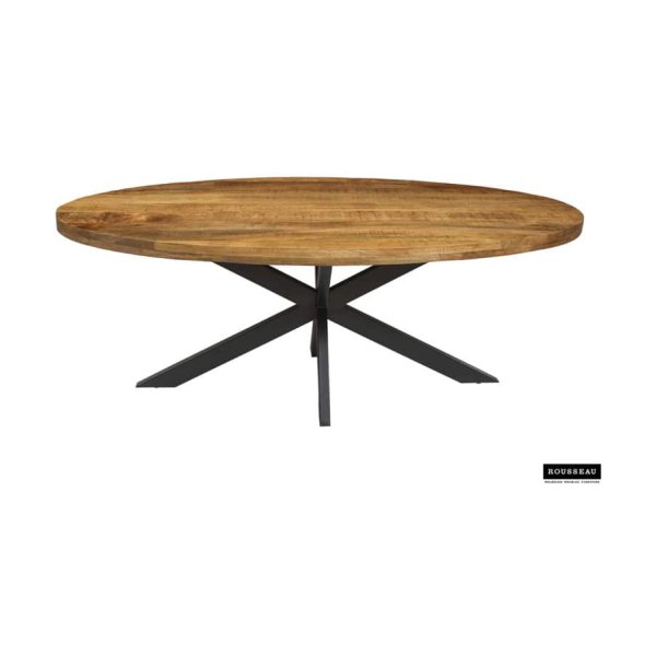 Eettafel 'Alexa' 200 cm Ovaal Mangolia, Structuur metaal, blad exotisch hout mangolia, - Top 45 mm