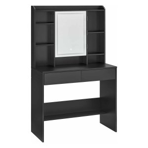 Make-up Tafel met spiegel - Kaptafel met LED-Verlichting in 3 Kleuren en 2 Laden - Zwart